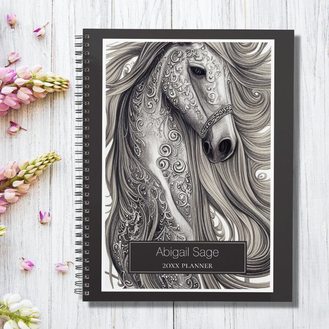 Beautiful Ornate Silver Grey Horse w/ Flowing Mane Planner (Creator Uploaded)