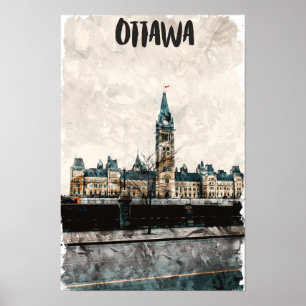 Beautiful Ottawa Canada Painting Travel Watercolor Poster
