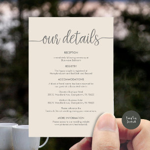 Beautiful Our Wedding Details, Rustic Black ink Enclosure Card