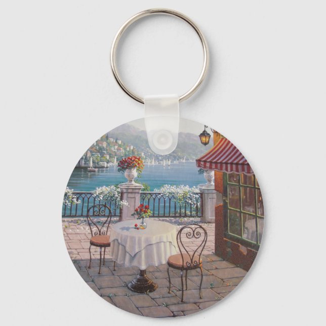 Beautiful Outdoor Cafe on the Water Key Chain (Front)