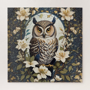 Beautiful Owl And Jasmine Flowers  Jigsaw Puzzle