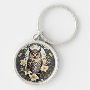Beautiful Owl And Jasmine Flowers Key Ring