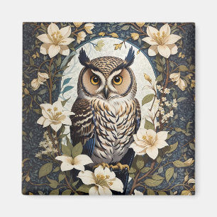Beautiful Owl And Jasmine Flowers  Magnet