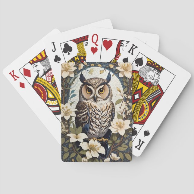 Beautiful Owl And Jasmine Flowers  Playing Cards (Back)