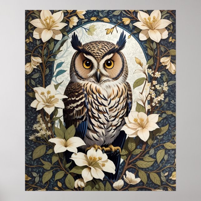 Beautiful Owl And Jasmine Flowers  Poster (Front)
