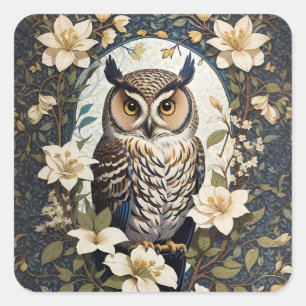 Beautiful Owl And Jasmine Flowers  Square Sticker