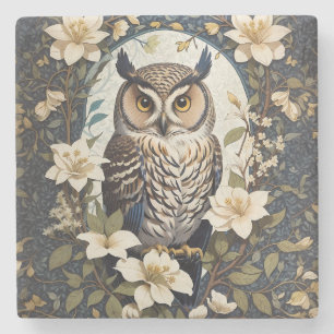 Beautiful Owl And Jasmine Flowers Stone Coaster