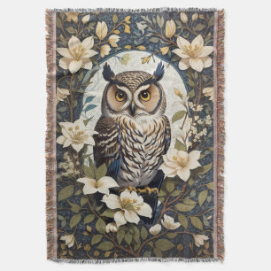 Beautiful Owl And Jasmine Flowers  Throw Blanket