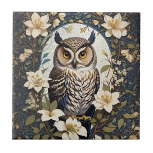 Beautiful Owl And Jasmine Flowers  Tile