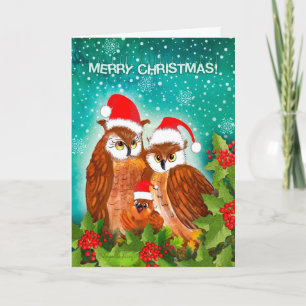 Beautiful owl family on Christmas! Holiday Card
