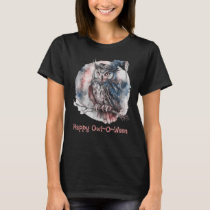 Beautiful Owl Happy Owl-O-Ween Black Halloween T-Shirt