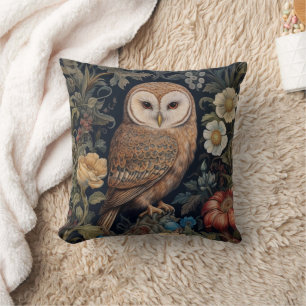 Beautiful owl in the garden art nouveau style cushion