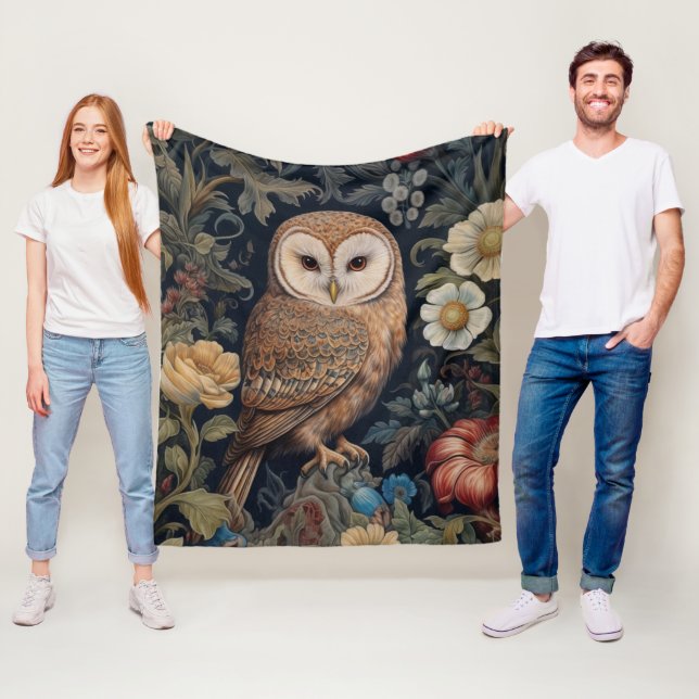 Beautiful owl in the garden art nouveau style fleece blanket (In Situ)