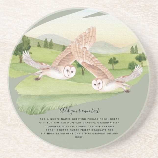 Beautiful OWLS flying in countryside Personalised Coaster (Front)