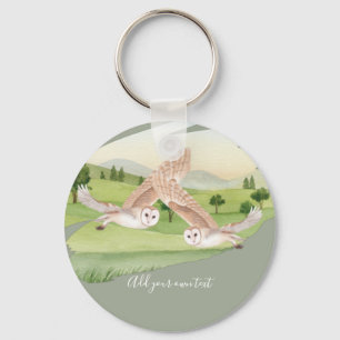 Beautiful OWLS flying in countryside Personalised Key Ring