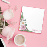 Beautiful Ox-eye Daisies Pink Roses Floral Notepad<br><div class="desc">Personalised floral notepad with your name in a pink script and an arrangement of ox-eye daisies, roses, rosebuds, ferns, and rose leaves.</div>