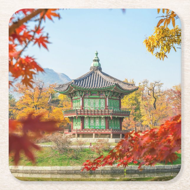 Beautiful Pagoda Gyeongbokgung Seoul Korea Square Paper Coaster (Front)