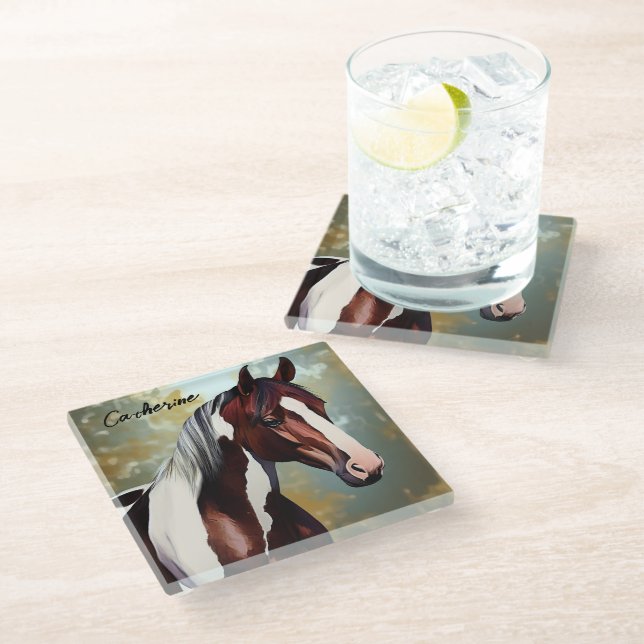 Beautiful Paint Horse Glass Coaster (Angled)