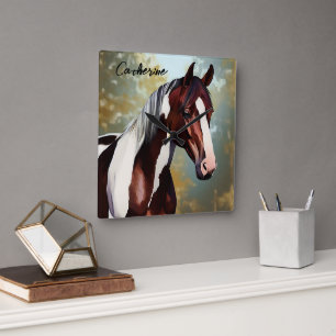 Beautiful Paint Horse Square Wall Clock