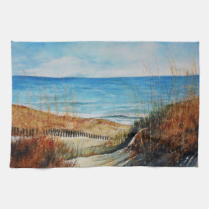 Beautiful Painted Beach And Sand Dunes Painting Tea Towel