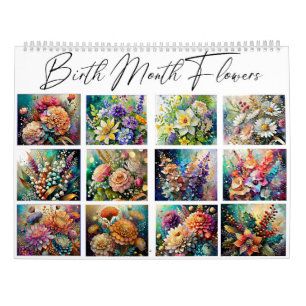 Beautiful painted birth month flowers calendar