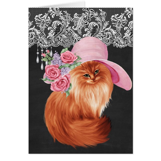 Beautiful painted cat in Victorian Hat on Chalkboa (Front)