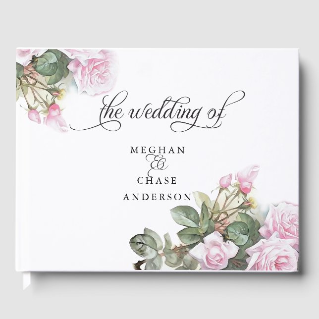 Beautiful Painted Pink Roses  BarefootBride™ Guest Book (Front)