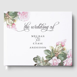 Beautiful Painted Pink Roses BarefootBride™ Guest Book
