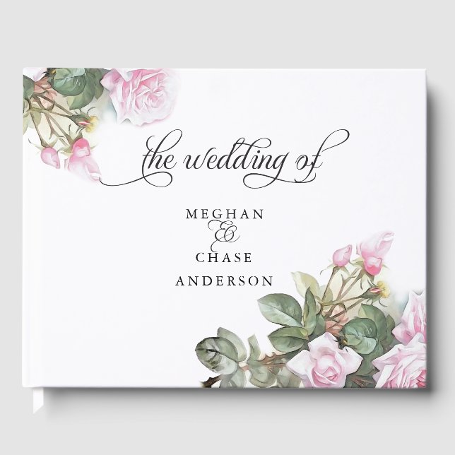 Beautiful Painted Pink Roses  BarefootBride™ Guest Book (Front)
