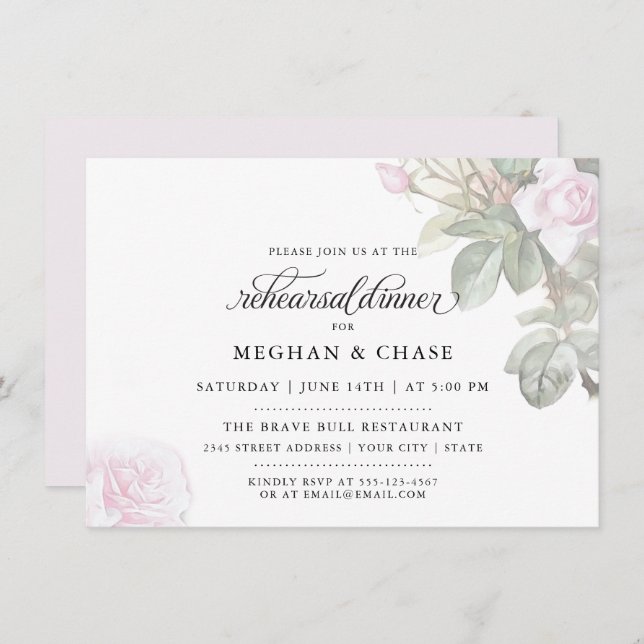 Beautiful Painted Pink Roses  BarefootBride™ Invitation (Front/Back)
