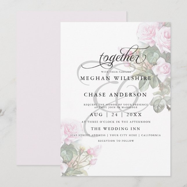 Beautiful Painted Pink Roses  BarefootBride™ Invitation (Front/Back)