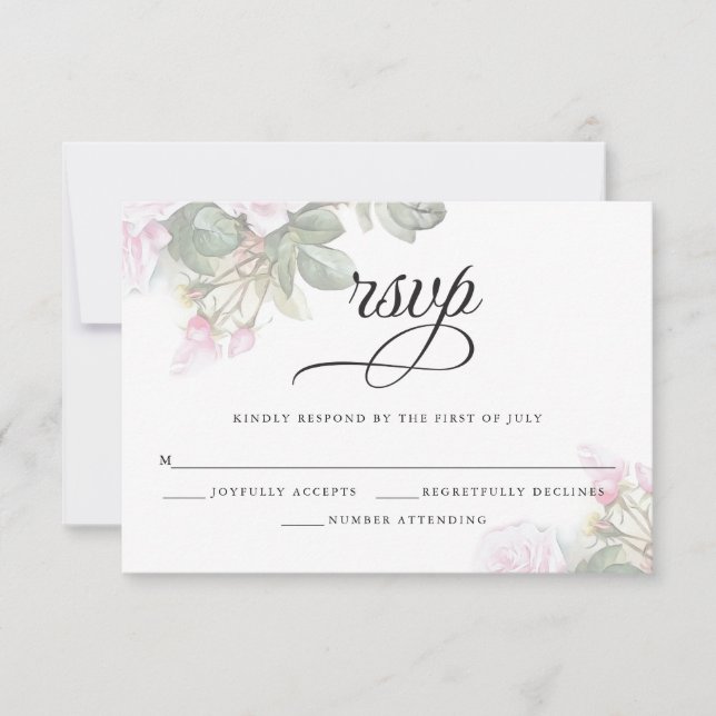 Beautiful Painted Pink Roses  BarefootBride™ RSVP Card (Front)