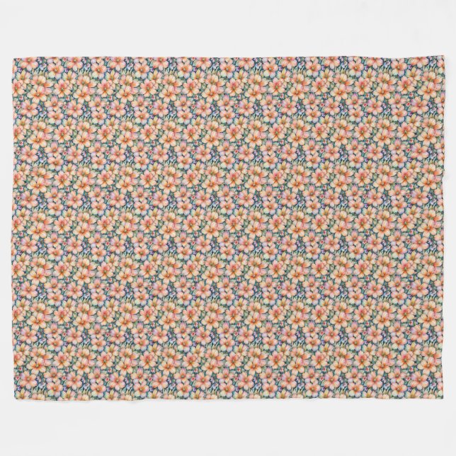 Beautiful Painted Shades Peach Floral Fleece Blanket (Front (Horizontal))
