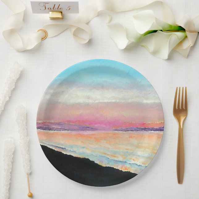 Beautiful Painted Sunset In Pastels | Paper Plate (Wedding)