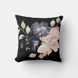 beautiful painted watercolor black flowers scatter cushion