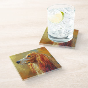 BEAUTIFUL PAINTING OF AN AFGHAN HOUND DOG GLASS COASTER