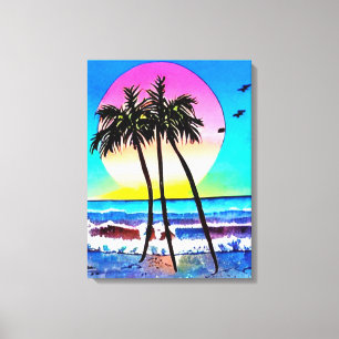 Beautiful Painting of Sunset at beach Canvas Print