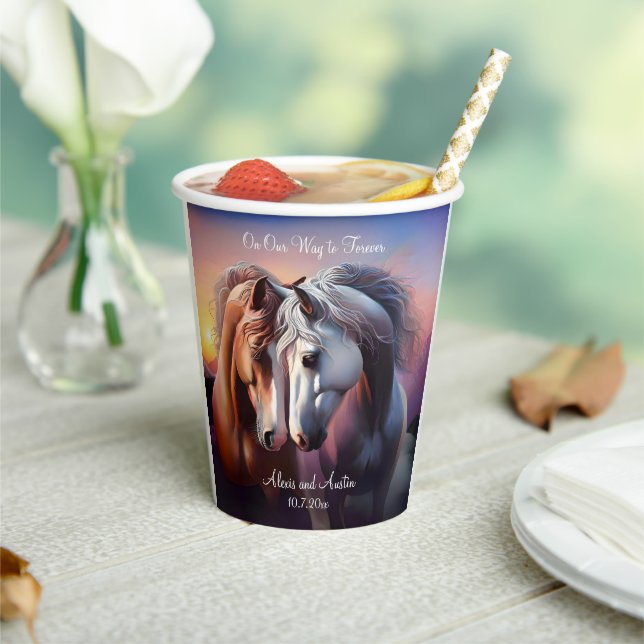 Beautiful Pair of Horses Forever Anniversary Paper Cups (Insitu)