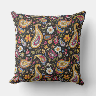 Beautiful Paisley Pattern Black Colourful  Cushion