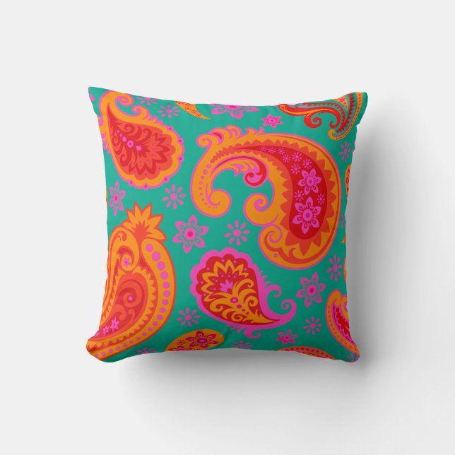 Beautiful Paisley | teal orange red Cushion (Front)