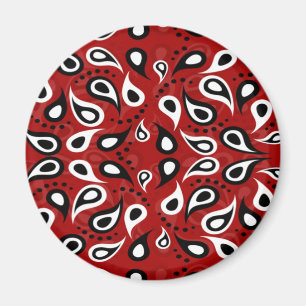 Beautiful Paisley white black and red pattern Magnet