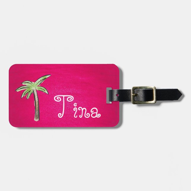 Beautiful Palm Tree on Pink Background Luggage Tag (Front Horizontal)