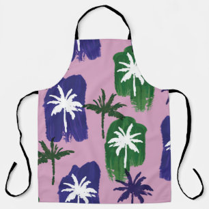 Beautiful palm trees pattern hand painted on pink apron