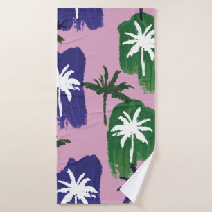 Beautiful palm trees pattern hand painted on pink  bath towel