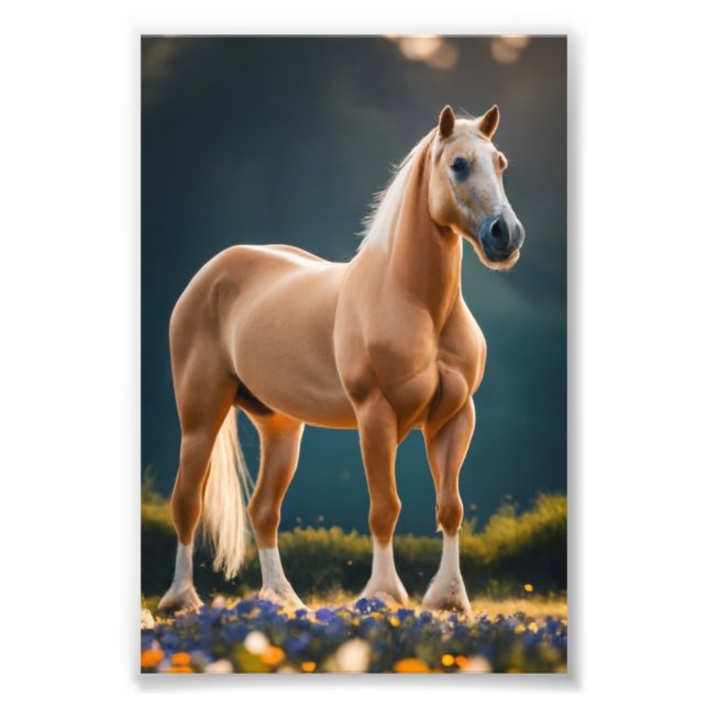Beautiful Palomino Quarter Horse with flowers Photo Print (Front)