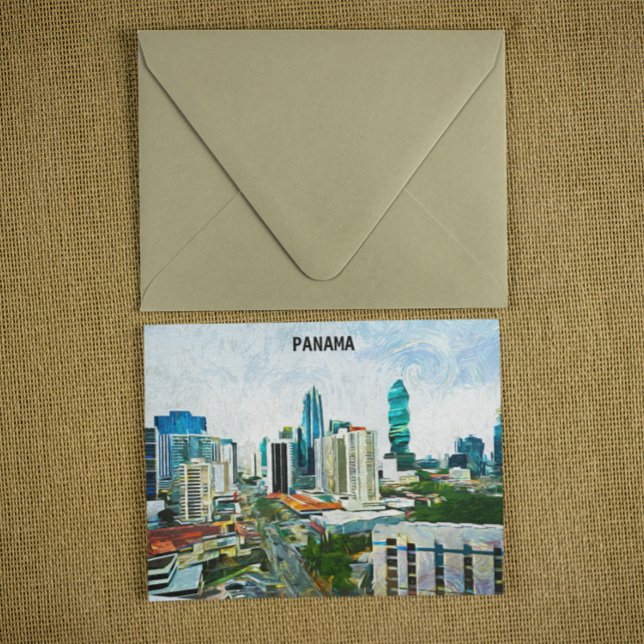 Beautiful Panama City Oil Paint Cityscape Postcard (Panama city oil paint illustration)