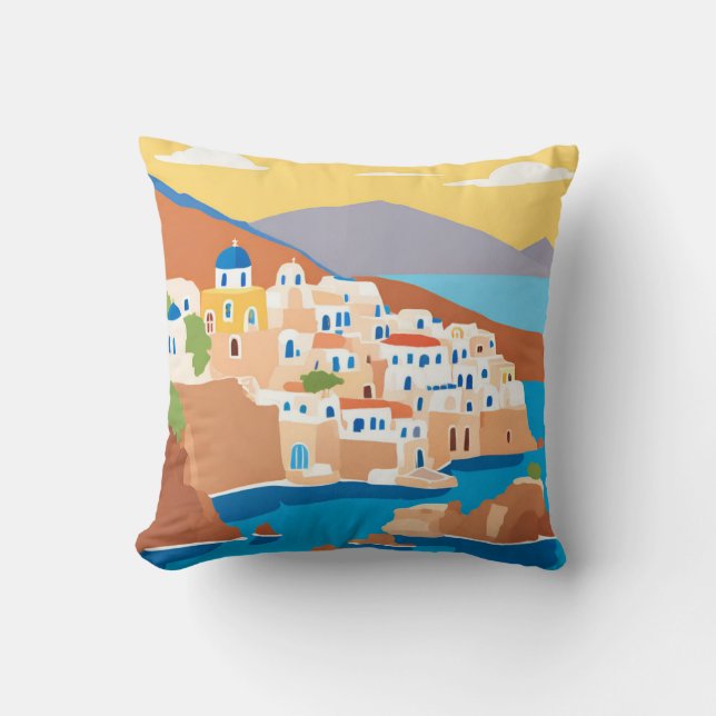Beautiful Panoramic View of Santorini Throw Pillow (Front)