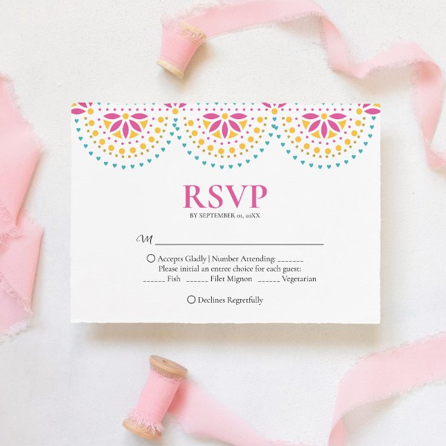 Beautiful Papel Picado Mexican Wedding RSVP Card (Creator Uploaded)
