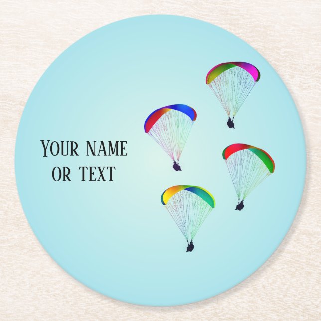 Beautiful Parachutes - your name on paragliding Round Paper Coaster (Front)