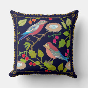 Beautiful Paradise Birds and Red Summer Berries Cushion